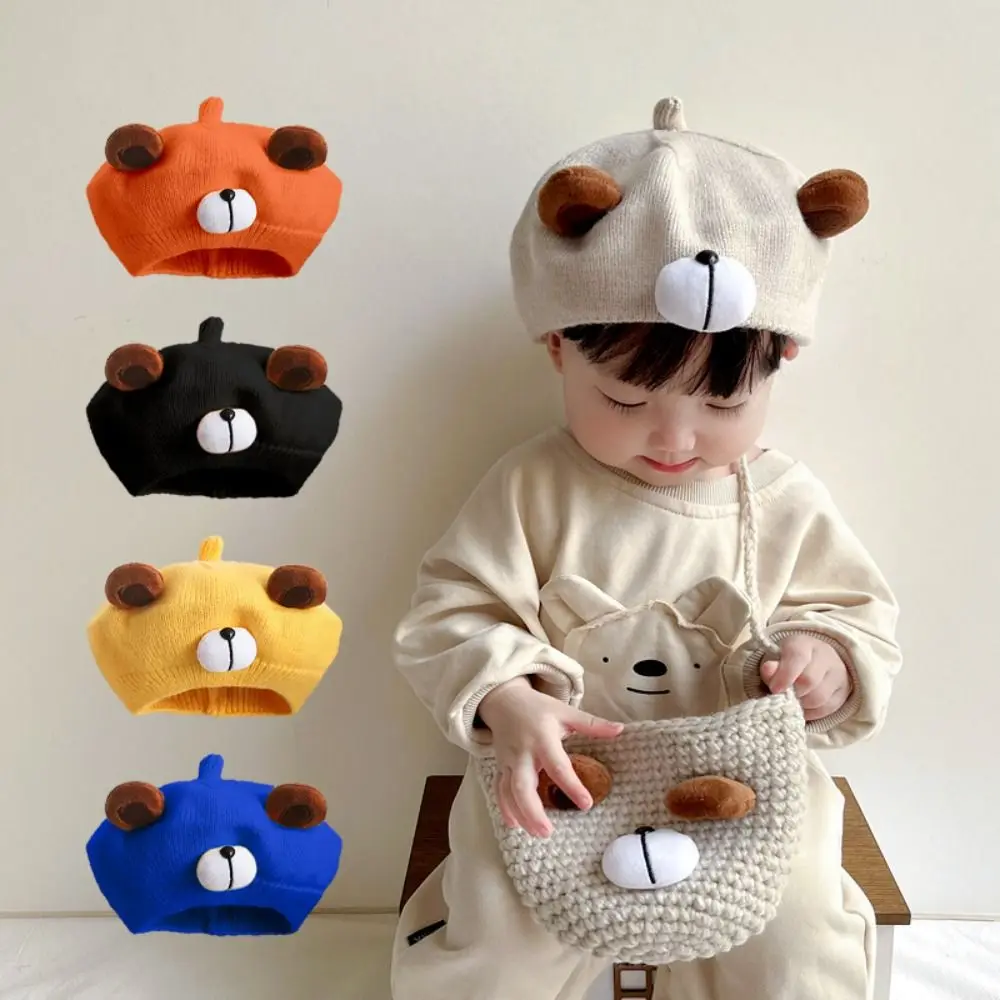 

Knitting Cartoon Bear Knitting Beret Cute Muffler Cloth Accessories Artist Painter Cap Cartoon Children Hat Winter& Autumn