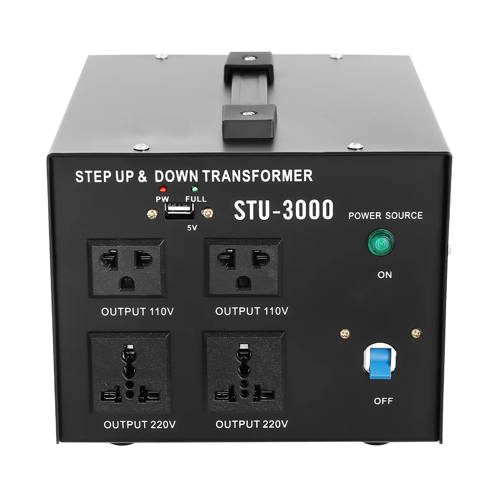 3000W Voltage Converter with Plug STU-3000 Voltage Converter Transformer Input Voltage Selector 110V / 200V / 220V / 240V Black