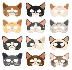 Kids Birthday Party Cartoon Cat Masks - Cute Party Decorations for Baby Shower and Festive Facial Fun (MJ021-A)