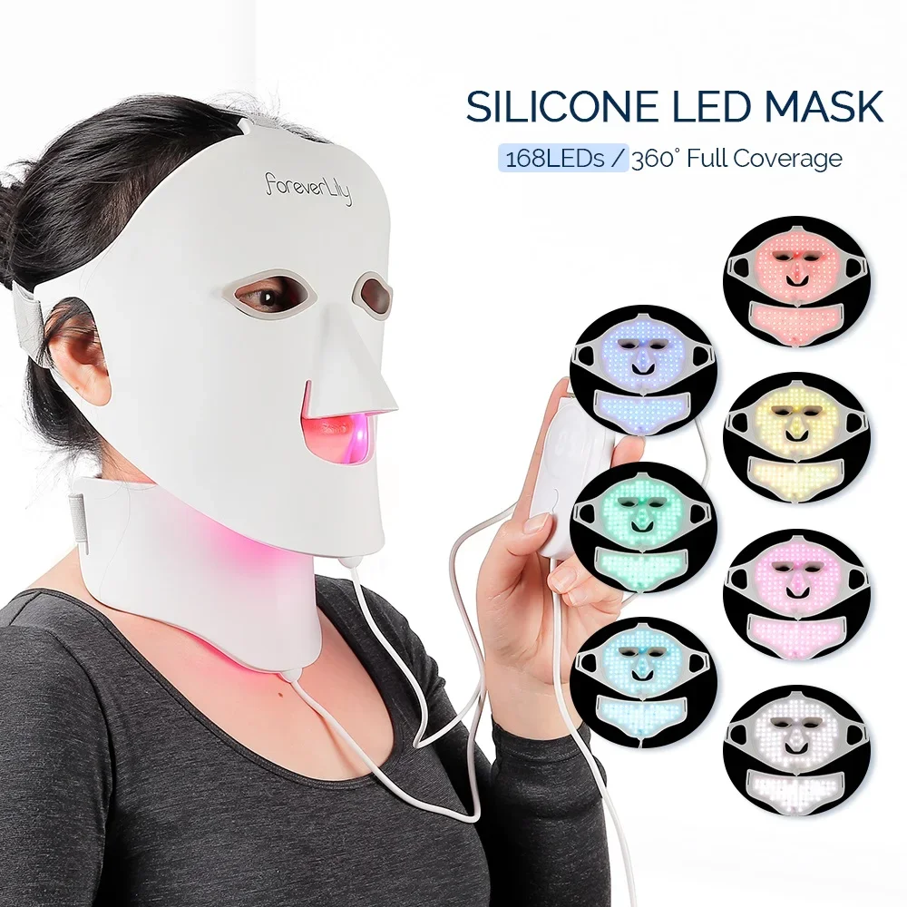 Face Neck Silicone LED Mask 7 Colors LED Light Photon Red Light Therapy 3D Flexible Facial Mask Anti-Ance Skin Care Face Mask Led Facial Mask Facial Neck Mask