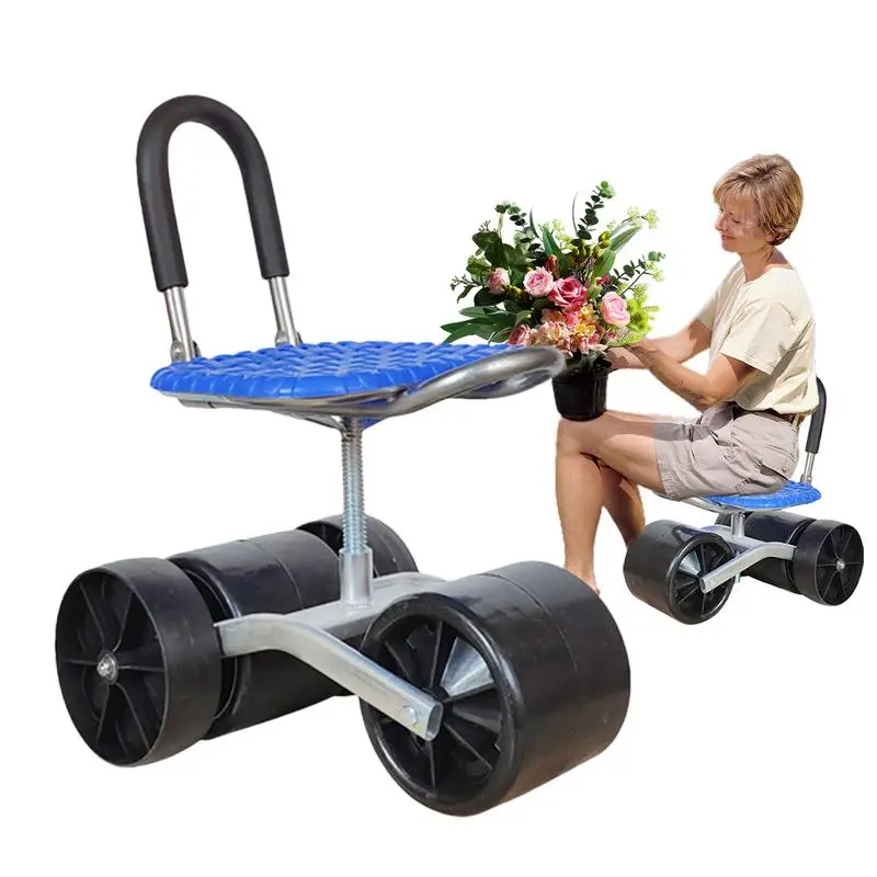 Outdoor Garden Workseat Foldable Gardening Seat With Adjustable Height Rolling Stool Smooth Gardening Workseats