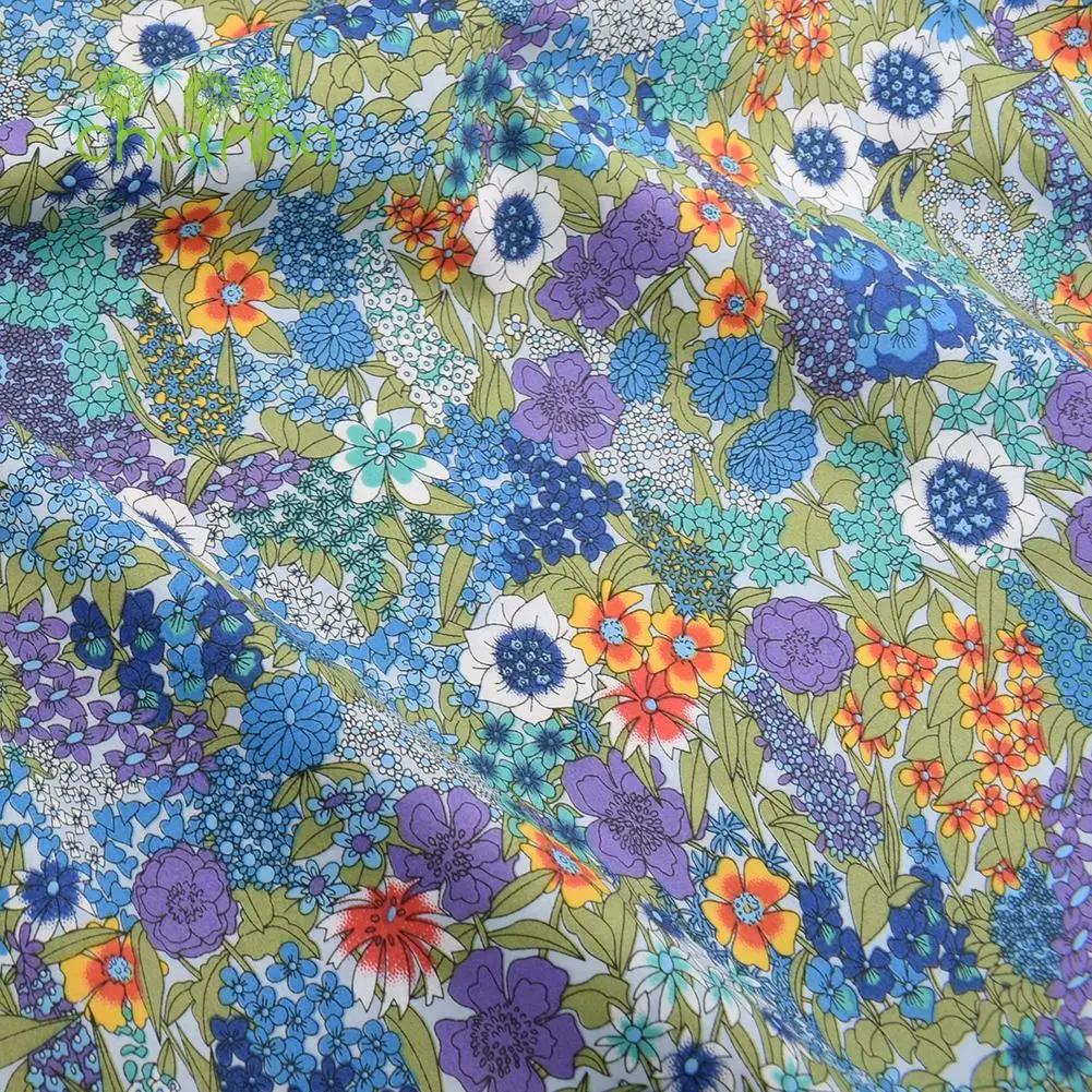 Chainho,Printed Plain Weave Poplin Cotton Fabric,DIY Quilting Sewing Material,Patchwork Cloth,Floral Series,3 Sizes,15PC39