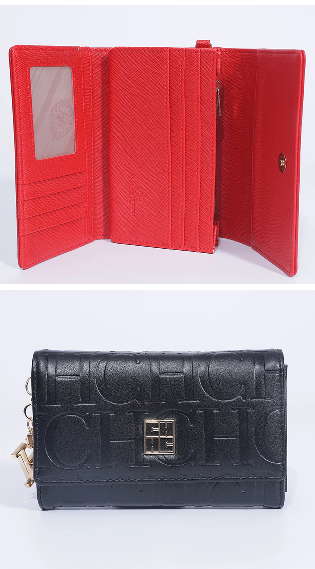 CH Damen-Geldbörse mit geprägtem Schriftzug, eleganter Kartenhalter mit Klappe, Münzbörse mit Schlüsselanhänger, modische Clutch-Geldbörse für den täglichen Gebrauch – Detail 4