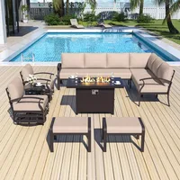Aluminum courtyard furniture set, equipped with propane pit table and swivel chair, suitable for courtyards, poolside beaches 1