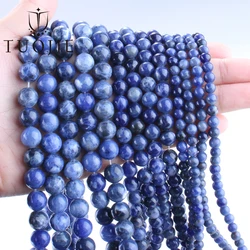 Natural Shungite Gemstone Beads - Round Loose Black Healing Energy Beads - 8 - 8.5mm(43 - 45pcs) (4.Sodalite dark blue)