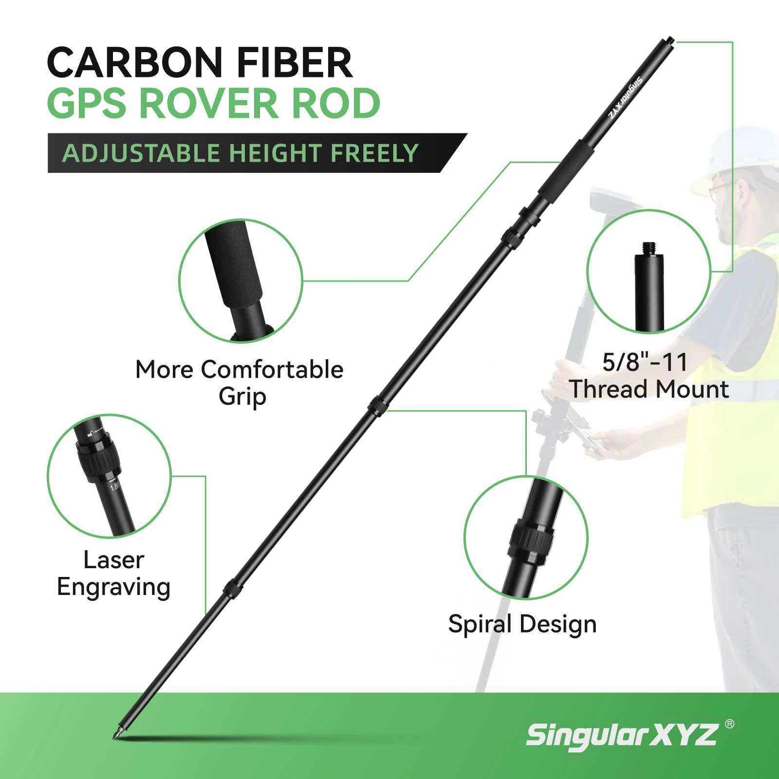 SingularXYZ Surveying Bipod Aluminum Stand w/Telescopic Struts GPS Pole Durable