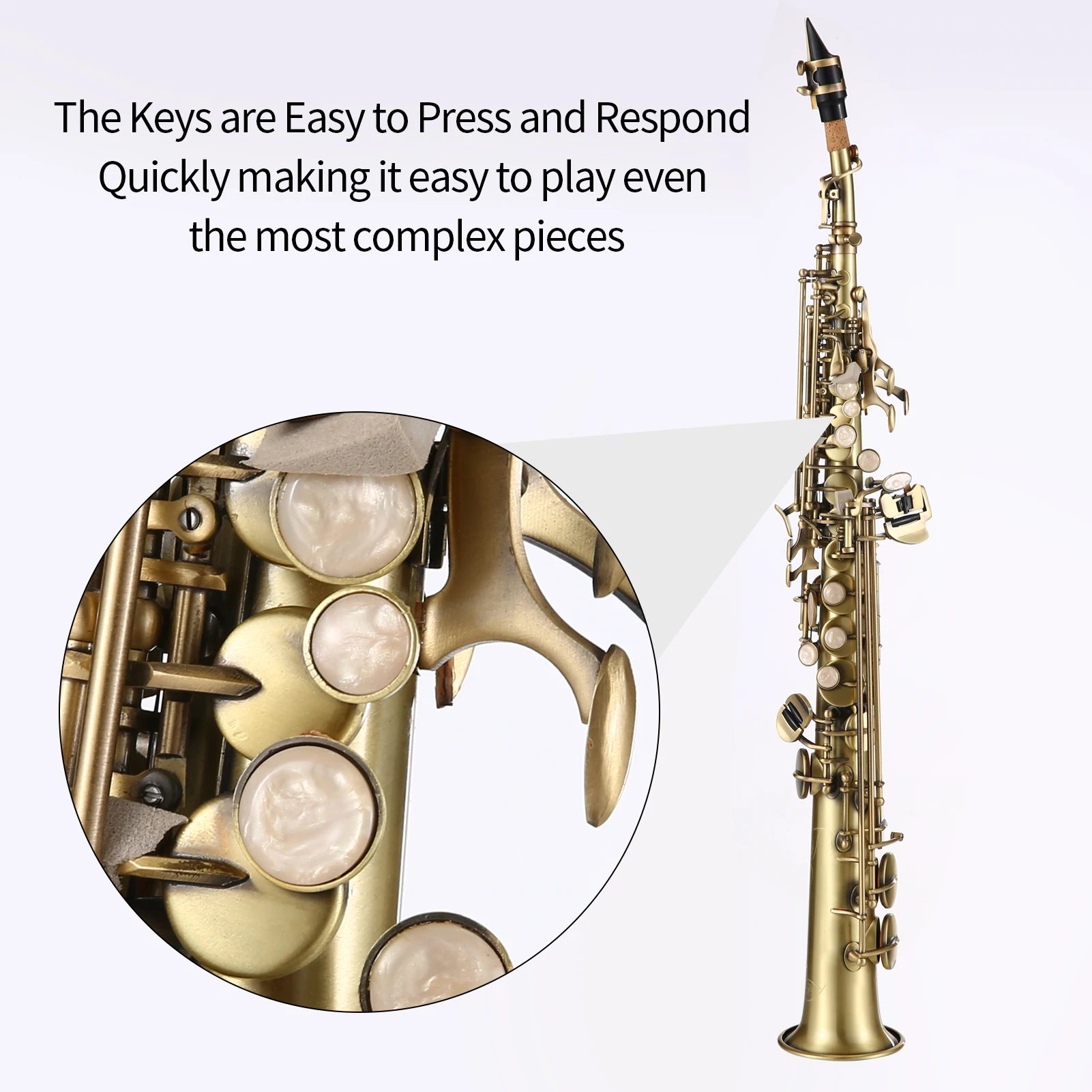 Professional Brass Straight Bb Soprano Saxophone Nickel Plated Sax Mouthpiece Reed Cleaning Kit Gloves Straps Carrying Case
