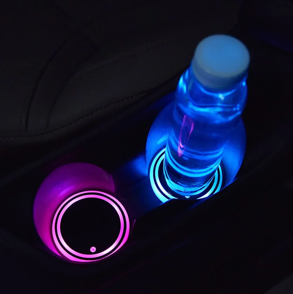 2Pcs Universal Led Car Cup Holder Bottom Pad LED Light Cover Trim Atmosphere Lamps Anti Slip Mats Colorful Coaster Retrofitting