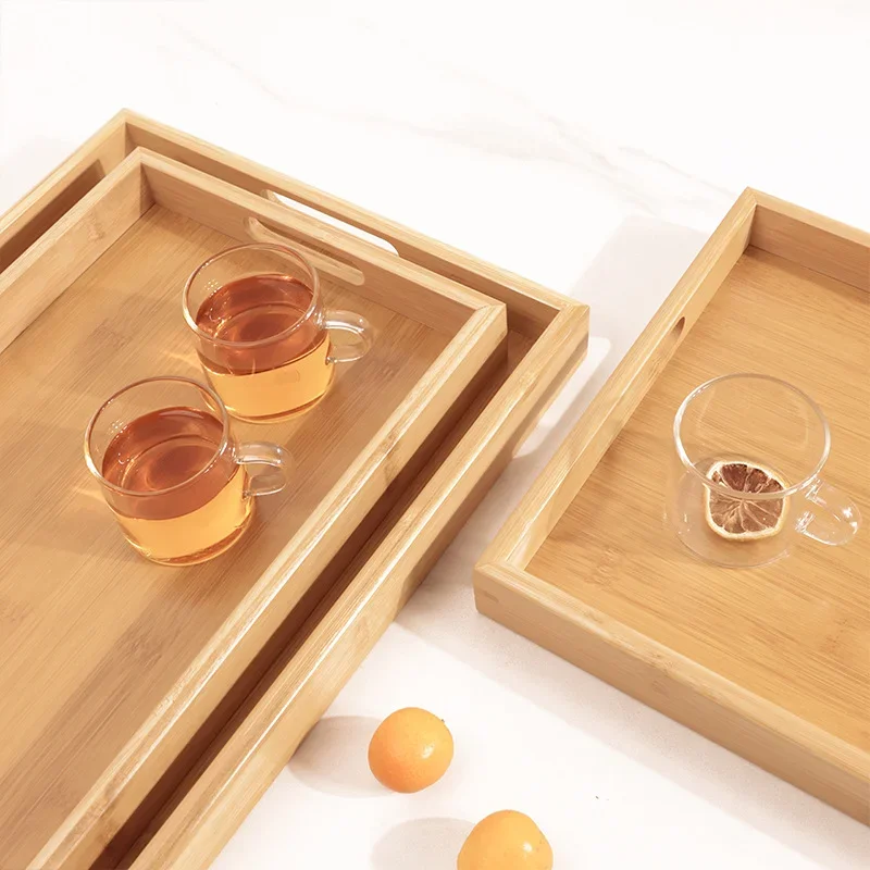 Bamboo Wooden Rectangular Tea Solid Wood Tray trays serving tray Kung Fu Cup Tray Wooden Hotel Dinner Plate