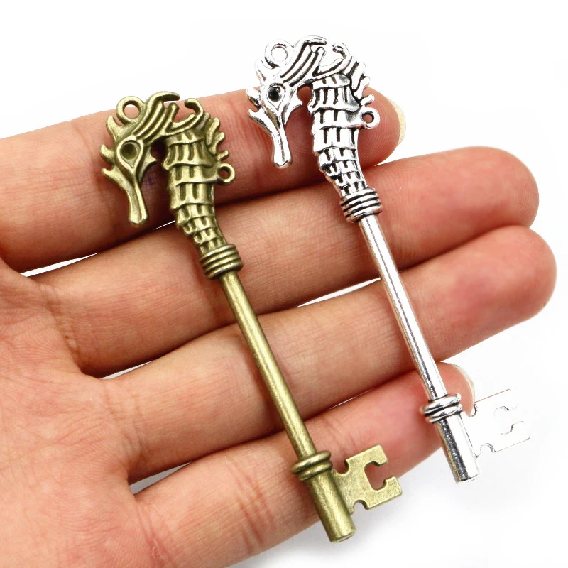 5pcs 70x19mm Charms Hippocampi Schlüssel Antique Bronze Silber Überzogene Metall Handgemachte Charme Anhänger DIY Entdeckungen für armband halskette
