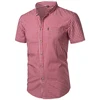 Mens Red Small Plaid Shirts Summer Short Sleeve Cotton Dress Shirts Business Casual Button Down Chemise Homme Camisa Masculina 2