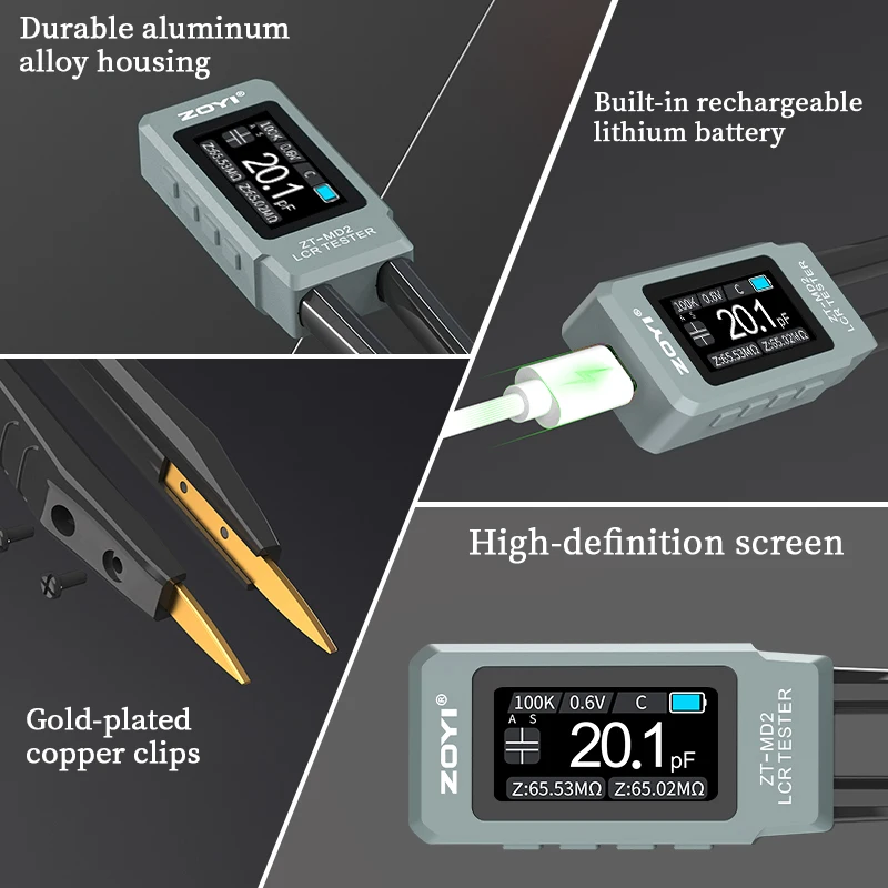 ZOYI ZTMD2 Smart Tweezer LCR Digital Bridge Tester One-key measurement for Resistance Capacitance Inductance Diodes Voltage