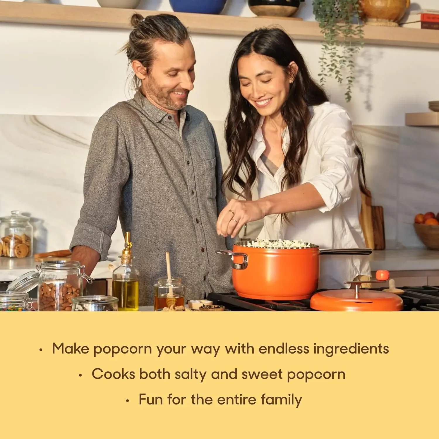Popcorn Popper in Butter - 6 Quart Stovetop Popcorn Machine - Stainless Steel Popcorn Maker Compatible with All Stovetops 4
