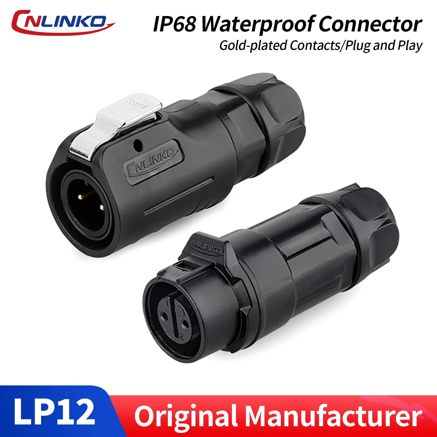 CNLINKO M12 Rundsteckverbinder IP68 Wasserdicht 2-8-polig Vergoldeter Stecker & Buchse Set für Industrielle Geräte und Sensoren