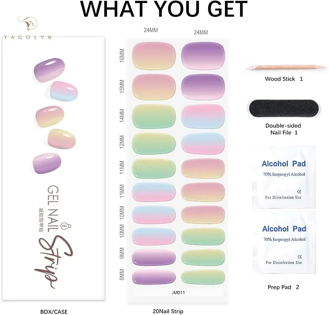 20Tips UV Gel Nail Stickers Works with Any Nail Lamps Gel Wraps for Nails Salon-Quality Long Lasting Pure Color French Tips