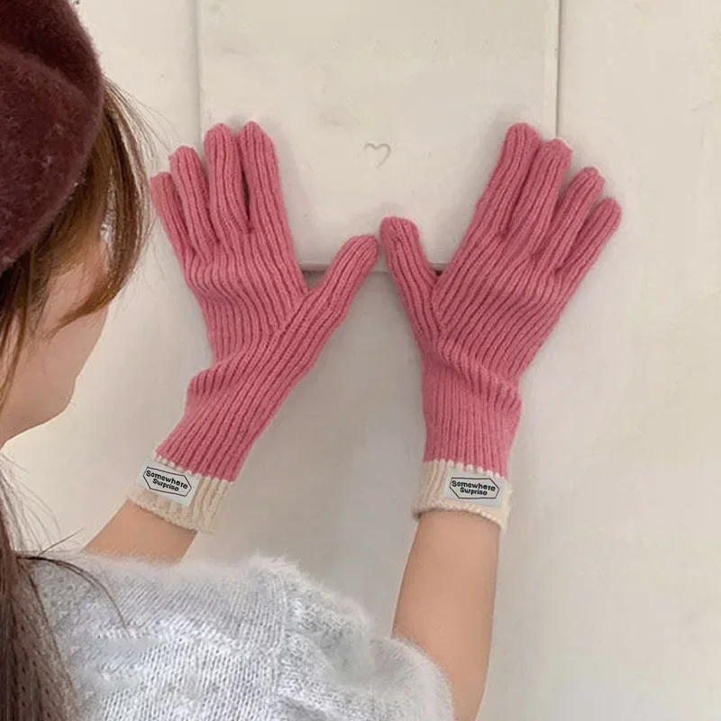 

Women Touch Screen Knitted Gloves Winter Labelling Decoration Gloves Warm Gloves Solid Fluffy Work Mittens For Women 2024
