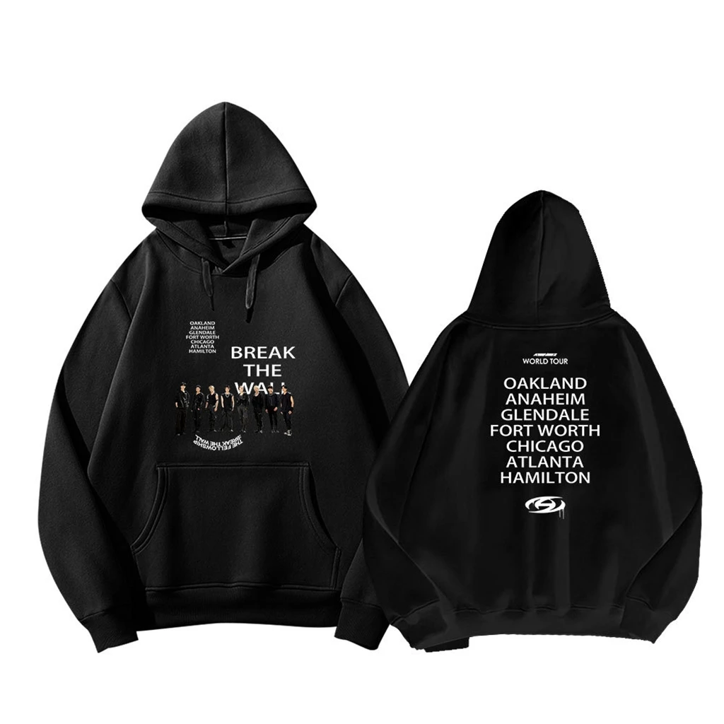 Casual Women's Hoodie Kpop Ateez BREAK THE WALL World Tour Letter Print Couple Winter Thick Cotton Sweatshirt Top 9 й мини альбом ateez the world ep 2 вне закона