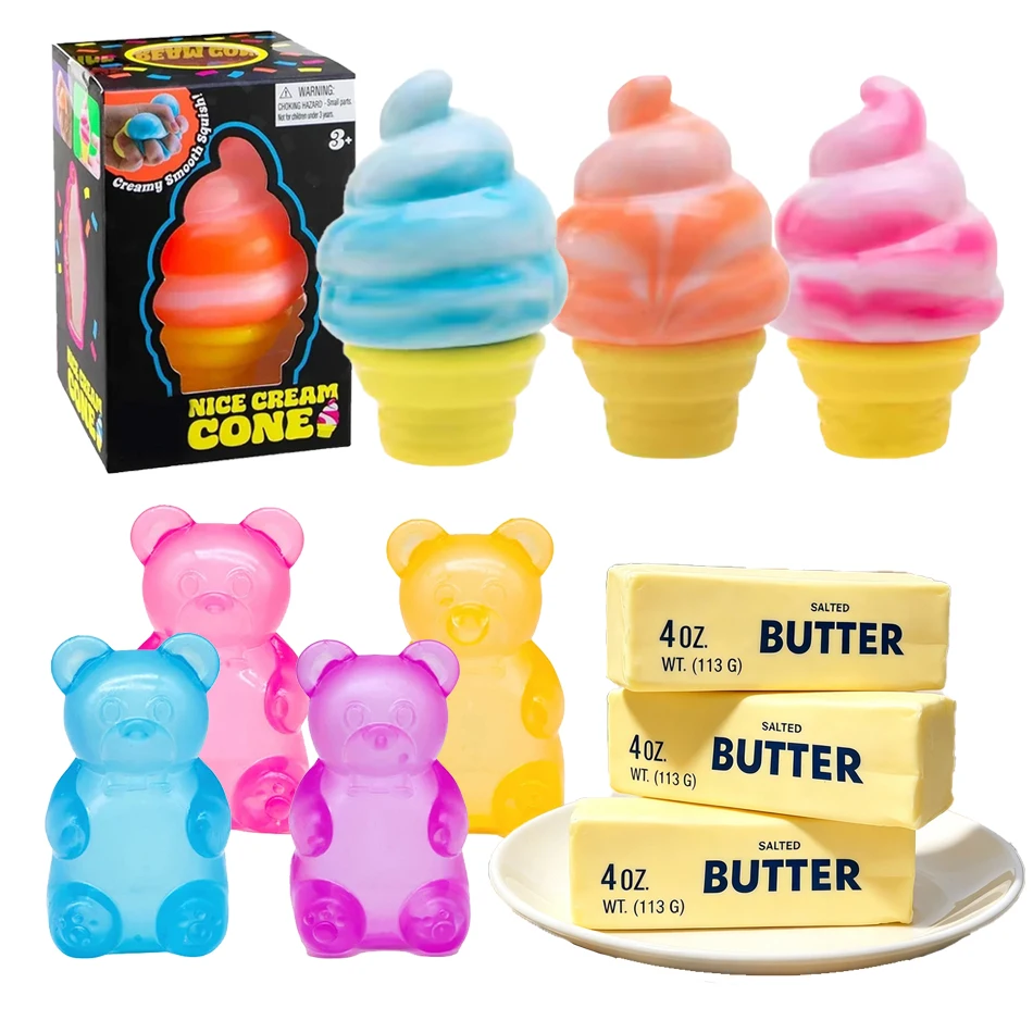 Cute Bear Nee Doh Maltose Squishy Toy Dough Colorful Sensory Toy Creative Desk Decoration Stress Relief Doll Squeeze Fidget Toy