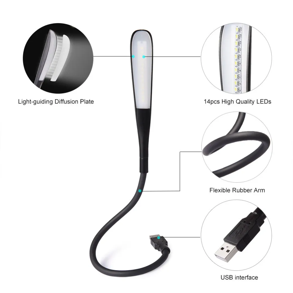 LED Book Light USB Reading Lamp Flexible LED Desk Light Touch Dimmable Study Lamp for Laptop Bedroom Table Lighting Decoration