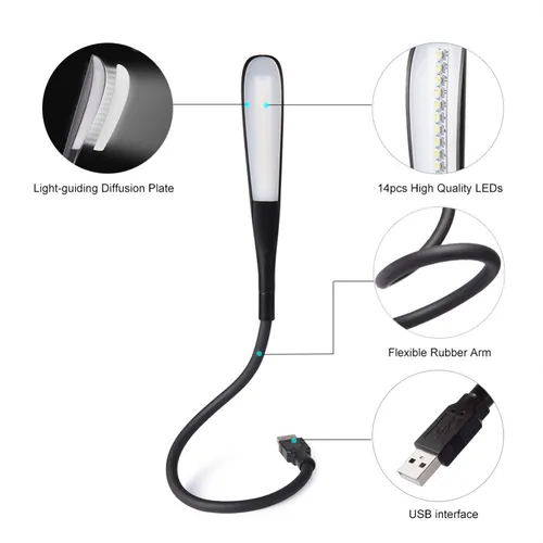 LED 책 조명 USB 독서 램프, 유연한 LED 책상 조명, 터치 조도 조절 학습 램프, 노트북 침실 테이블 조명 장식 2