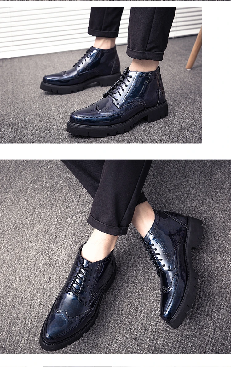 Brogue Lace Up Männer Stiefel Dicke Sohle Leder Schuhe männer Schuhe Stiefel Trendy Schuhe Größe 38-43 – Detail 16