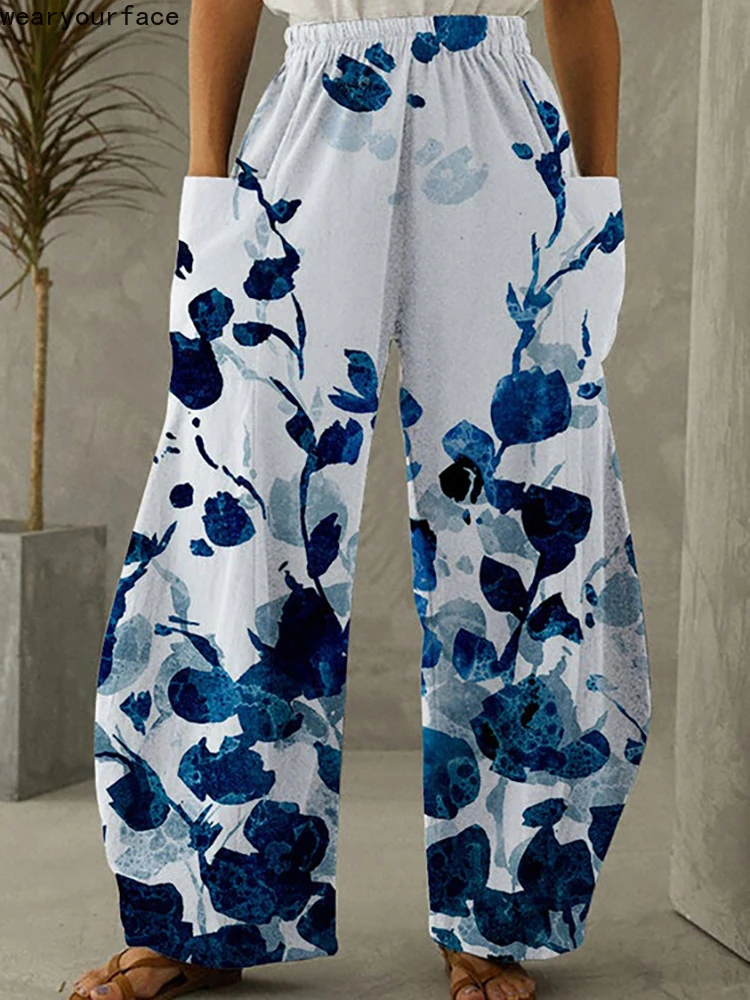 

Painting Florals Full Length Wide Leg Pants 3D All Over Print Hipster Fashion Summer Streetwear Sweatpants Women Clothing
