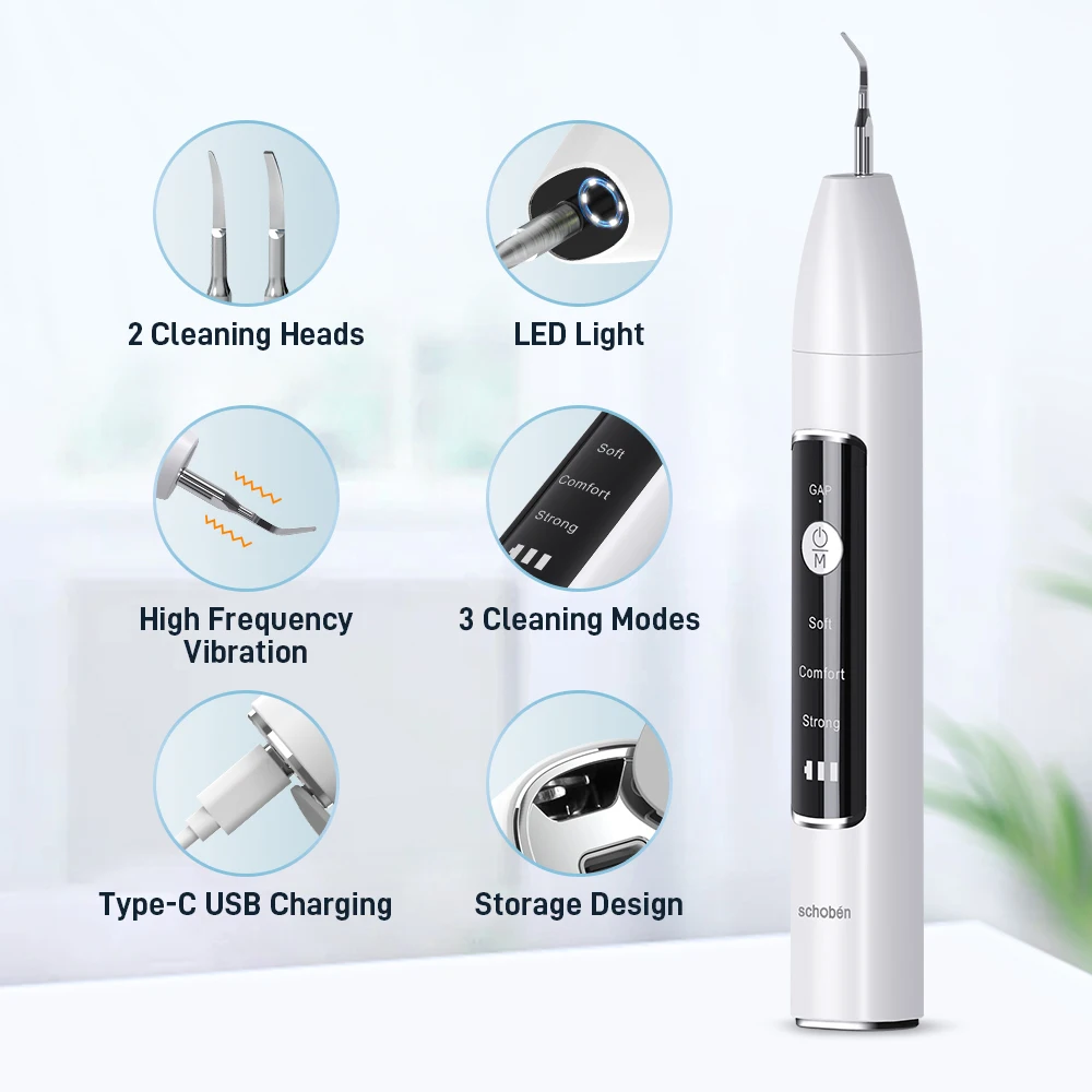 Schoben Ultrasonic Dental Scaler With Camera Visual Electric Sonic Teeth Plaque Cleaner For Teeth Tartar Stain Calculus Remover dental cleaner dental scaler