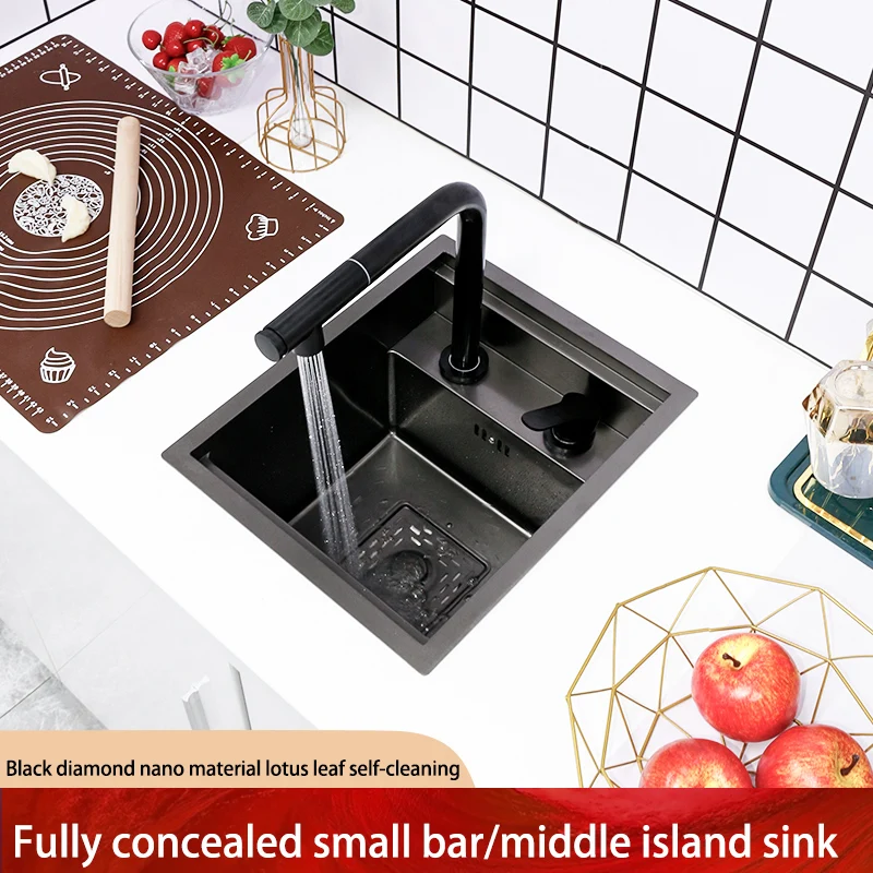 Bar Sink Single Bowl Hidden Black Kitchen Sink Stainless Steel Undermount Square Small Size Kitchen Sinks Bar or Balcony sink