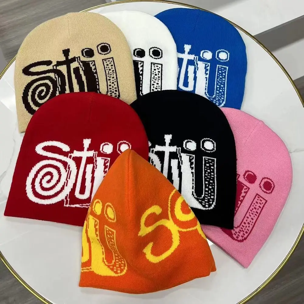 

Wool Acrylic Knitting Cap Hat Gothic Y2k Letter Printing Beanie Bonnet Warm Ins Hip Hop Cap Outdoor