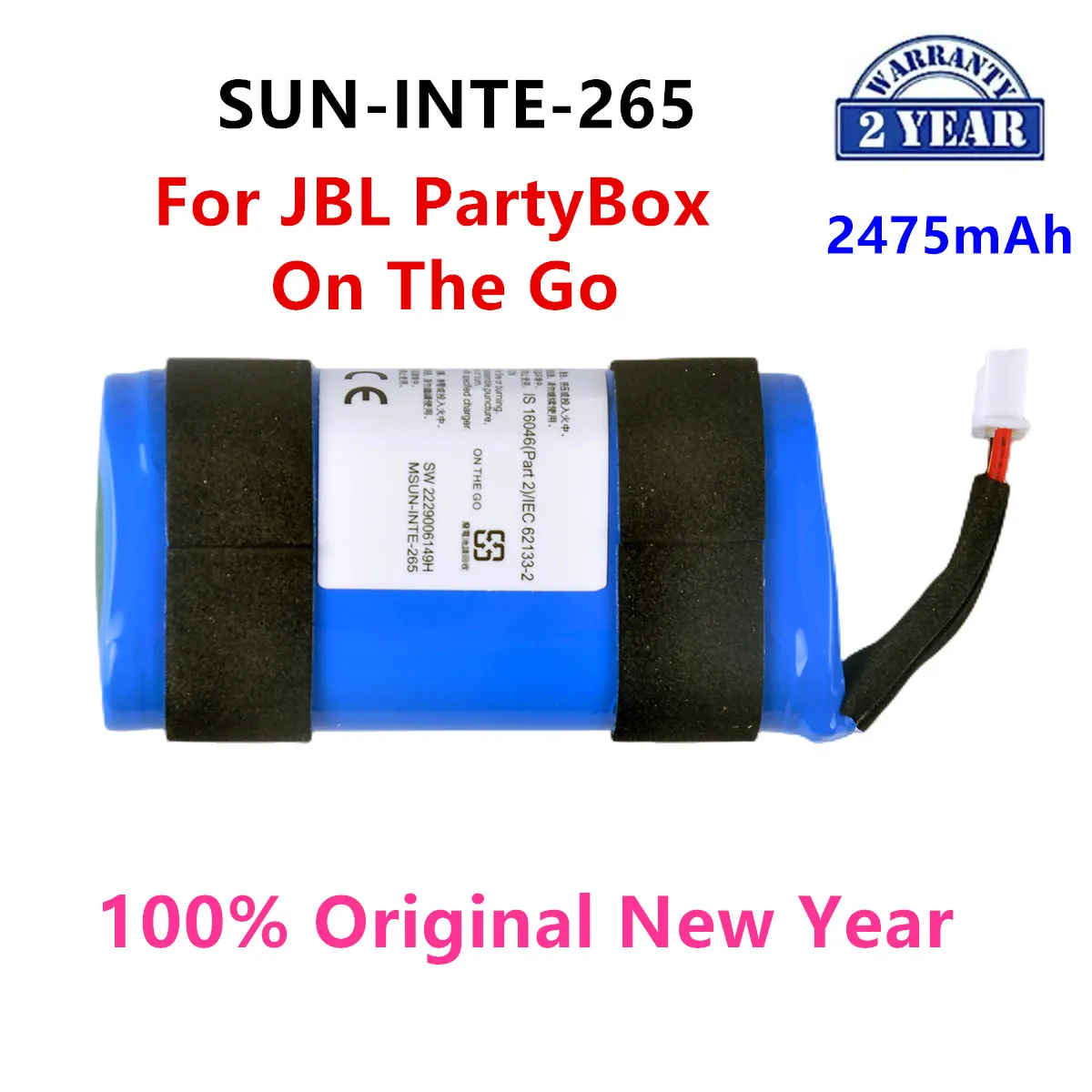 Bateria de Substituição para Jbl Partybox Sun-inte265 Bluetooth em Viagem Onthego Original 2475mah