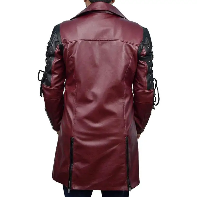 Trench da uomo in pelle, lunghezza intera, stile gotico, steampunk, in finta pelle, con risvolto, casual, invernale, giacche da moto, stile vittoriano retrò, Nero , M