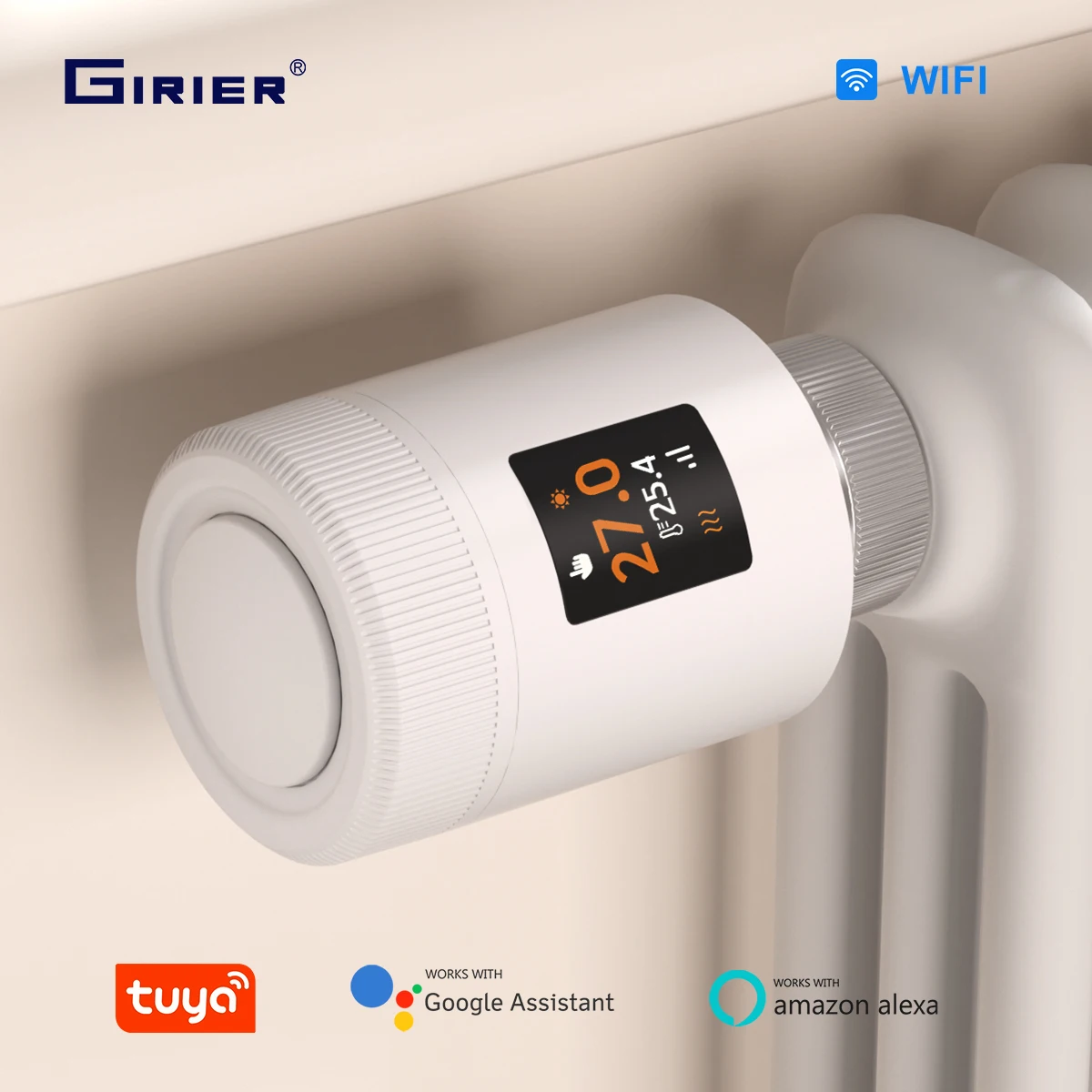 วาล์วควบคุมอุณหภูมิหม้อน้ำอัจฉริยะ GIRIER Tuya WiFi6 พร้อมเทอร์โมสตัทควบคุมอุณหภูมิ รองรับการควบคุมด้วยเสียงผ่าน Alexa และ Hey Google 1