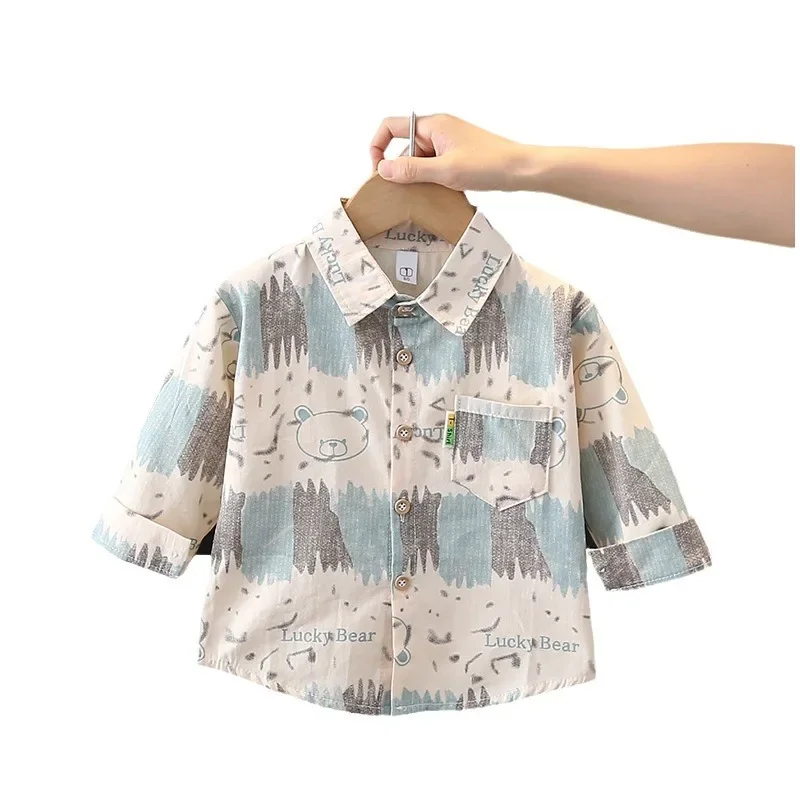 Spring Autumn Boys' Shirt A- Class Cotton Breathable Casual Long Sleeve Collar Open Cardigan Children's Clothing