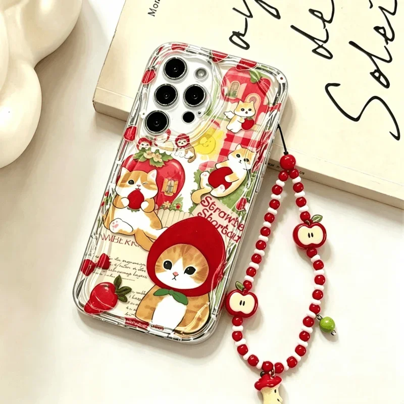 Cartoon Cat Red Apple Soft Chain Case Cover