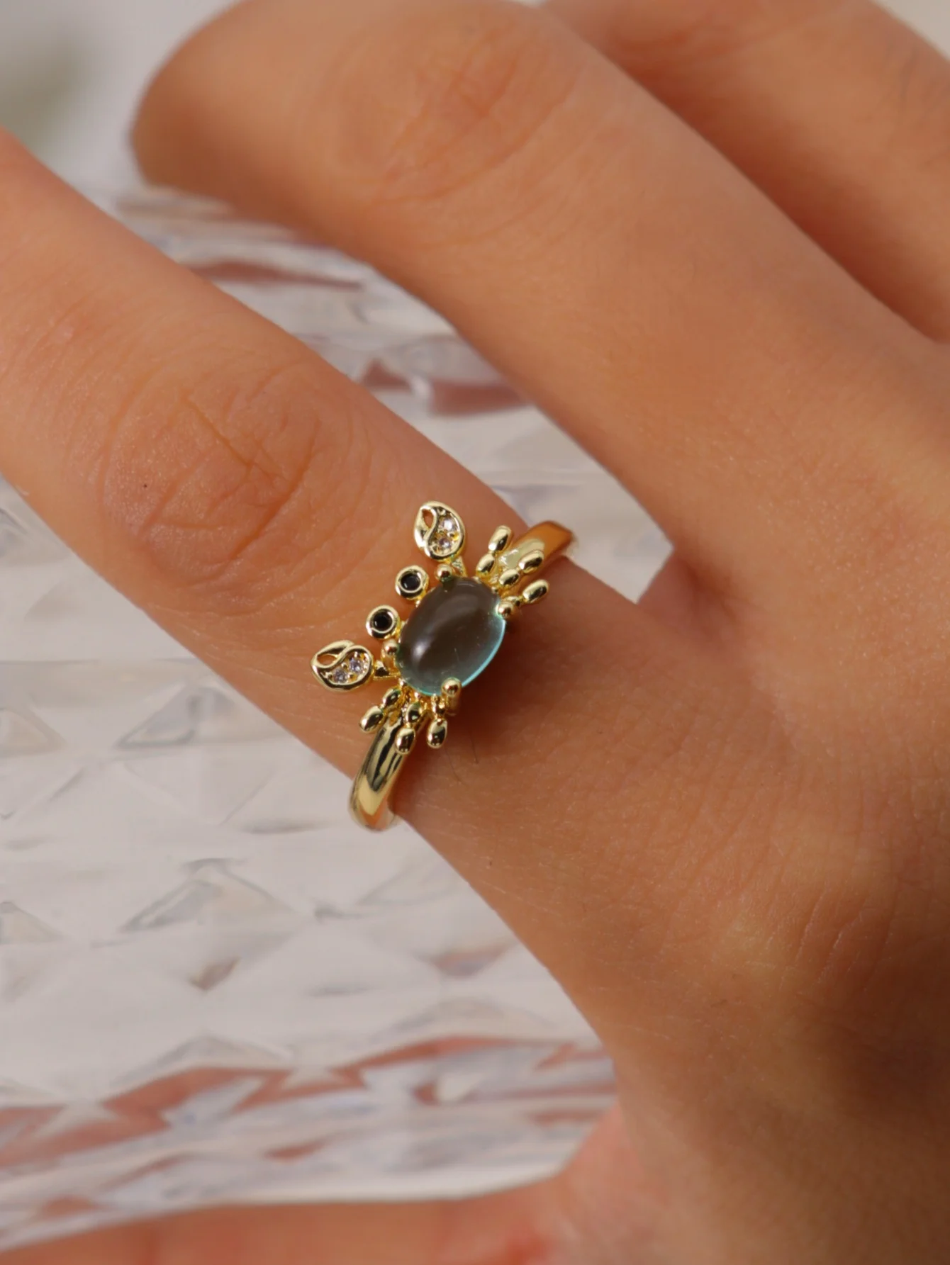Mini Crab Adjustable Personalized Ring Womens