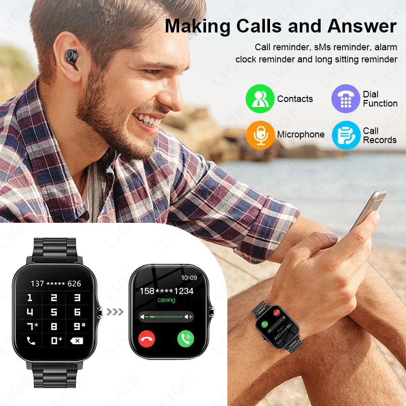 LIGE Smart Watch 2024 For Xiaomi Huawei Music Heart Rate Health Monitor Watches Men Ultra Low Power Multi-function Smartwatch