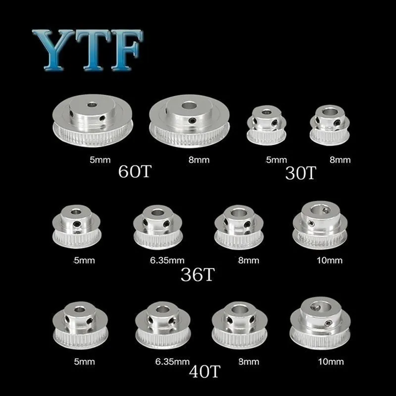 Poleas de sincronización GT2, 30, 36, 40, 60 dientes, piezas de rueda 2GT, diámetro de 5mm, 8mm, engranaje de aluminio, ancho de dientes, 6mm, 10mm, pieza de impresora 3D