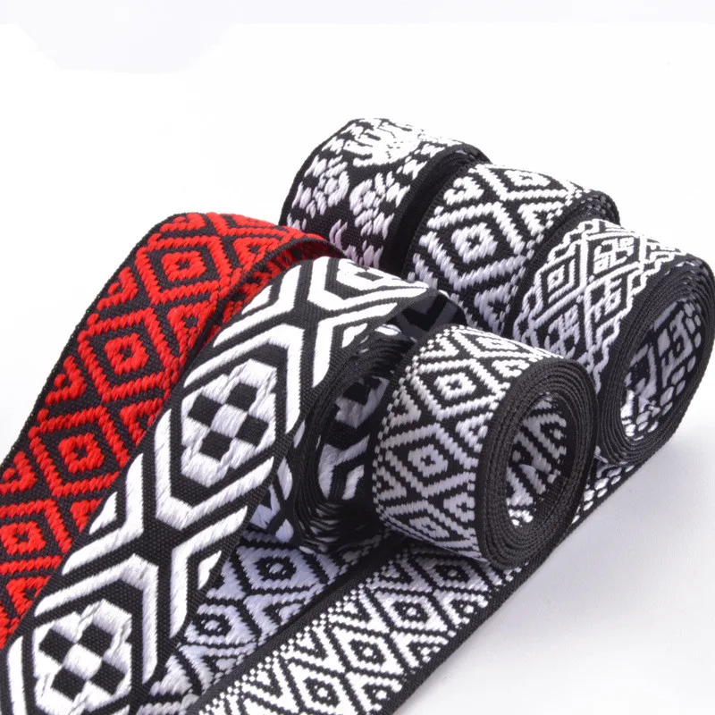 Colorful Floral Geometric Jacquard Embroidered Ribbons 5 Yards 1 Inch 25MM DIY Decoration Webbing Trim
