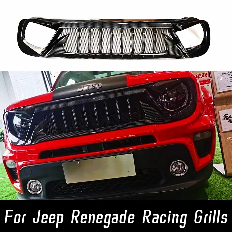 Per 2016-2023 Jeep Renegade Racing Grills Matt Black Carbon Abs Plastic Grille Air Aspirazione Accessori Per Lo Styling Parti Di Sintonia