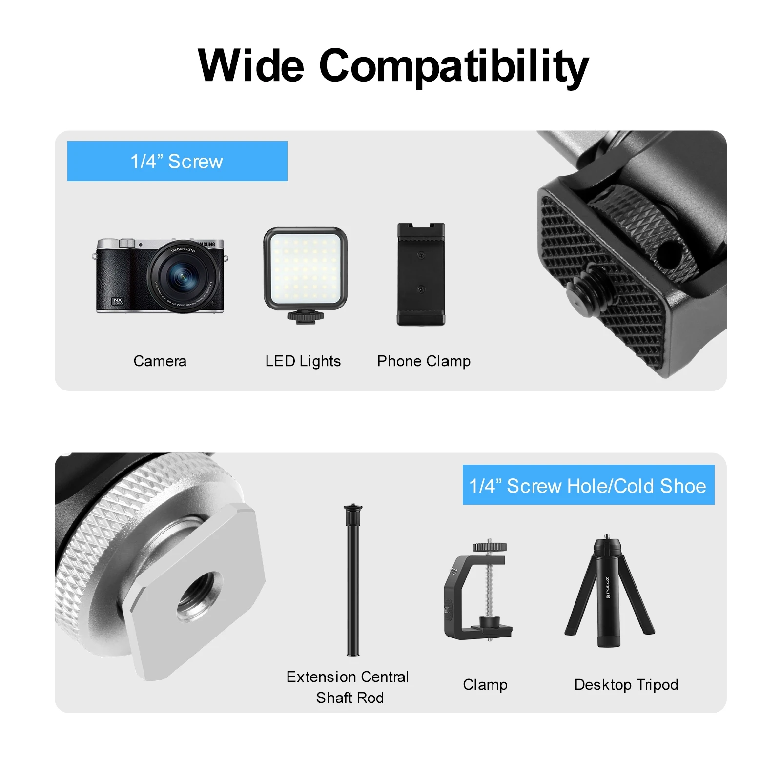 PULUZ Mini 180 Degree Swing Tripod Ball Head Cold Shoe Mount Adapter with 1/4 Screw for Monitor/ Video Recorder/ Camera/ Phone