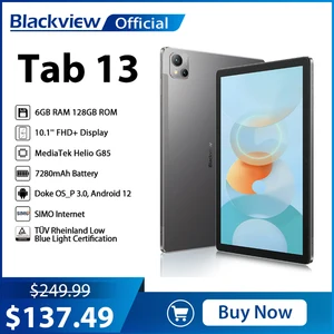 Планшет Blackview Tab 13 Helio G85 Octa core 6 ГБ + 128 ГБ Планшеты Pad 7280 мАч android 12 10,1 ''FHD + дисплей 13 МП камера