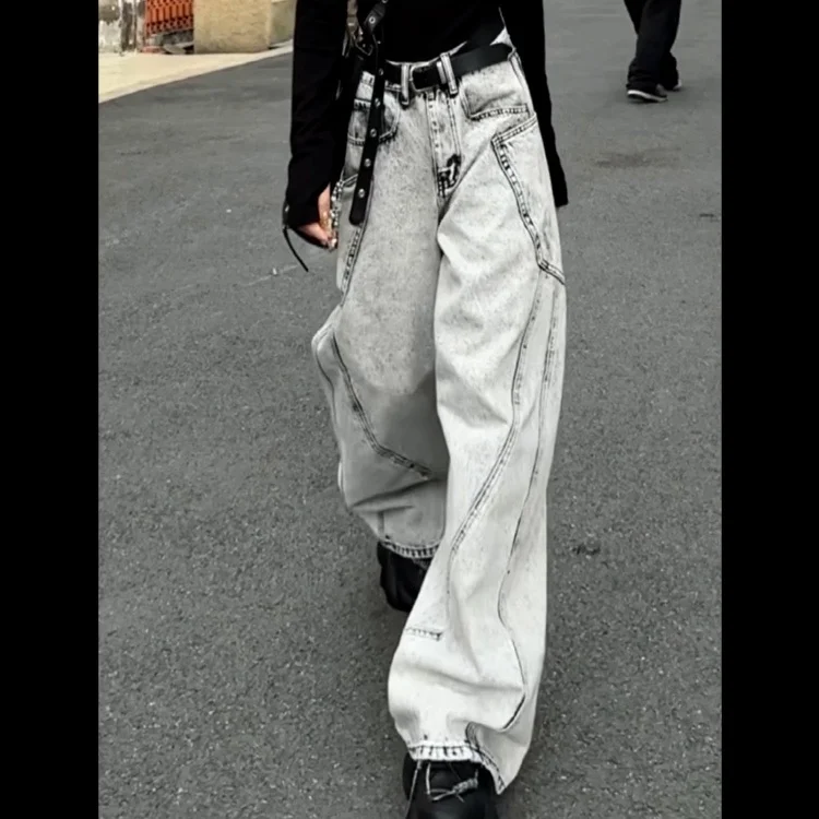 2024 Autumn High Street New Personalized Splicing Washed Straight Tube Loose Jeans for Men and Women Trendy Retro Casual Pants 3