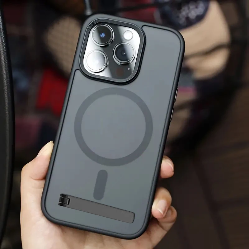 

Магнитный чехол для телефона с металлической подставкой для iPhone 15 14 13 12 Pro Max Plus, прозрачные чехлы для мобильных телефонов, задняя крышка военного класса