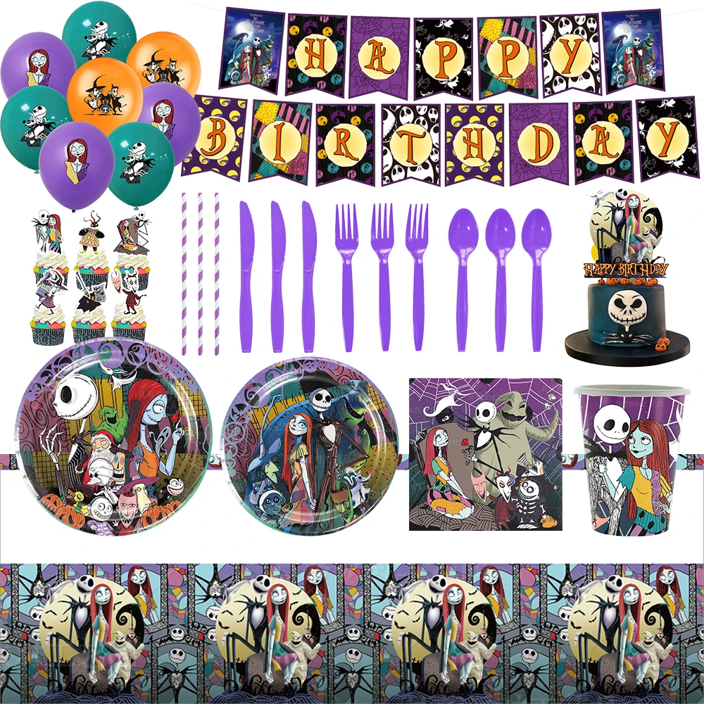 

Disney Halloween The Nightmare Before Christmas Birthday Party Decoration Supplies Disposable Cutlery Balloon Background Gift