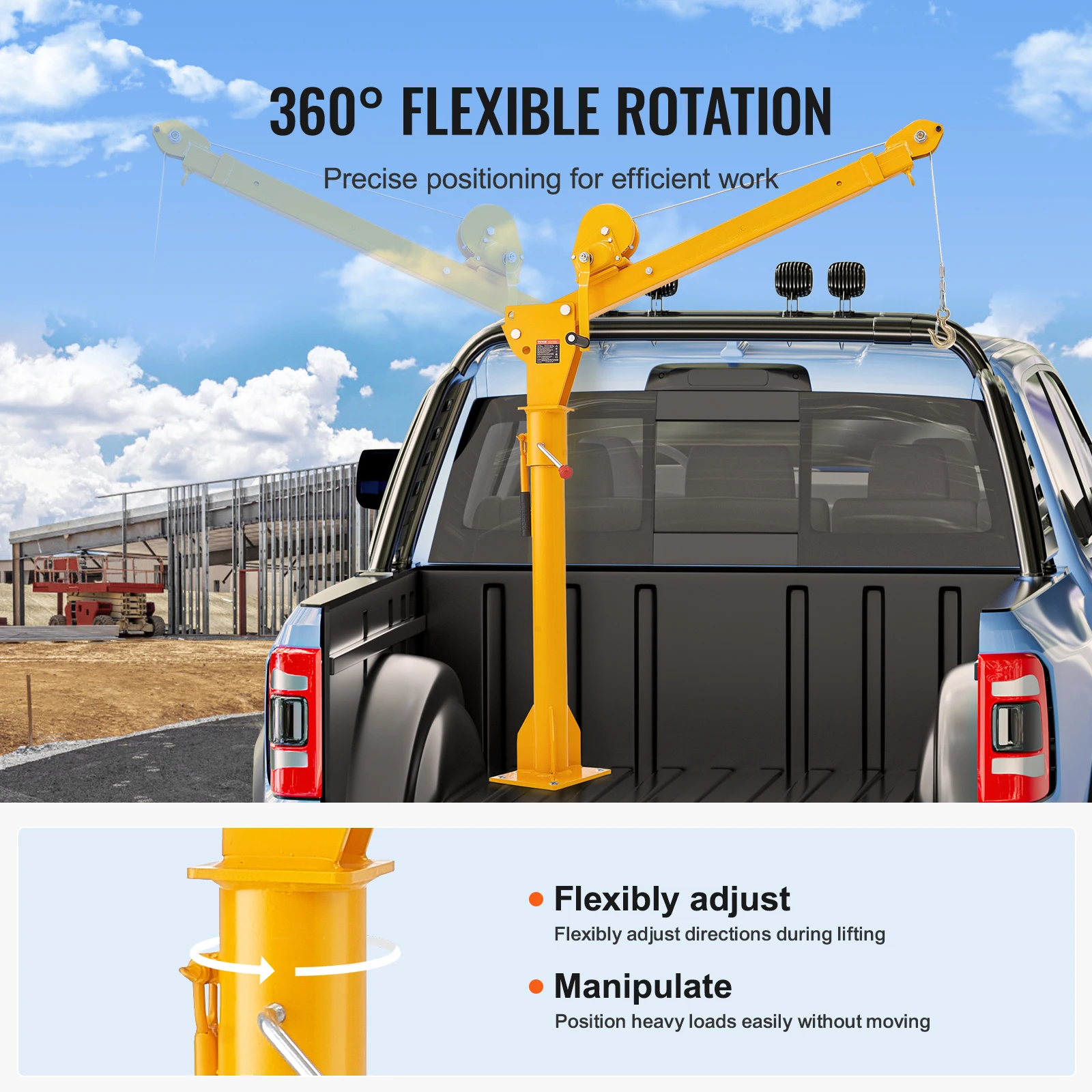 Folding Pickup Truck Crane with 1100 lbs Manual Winch