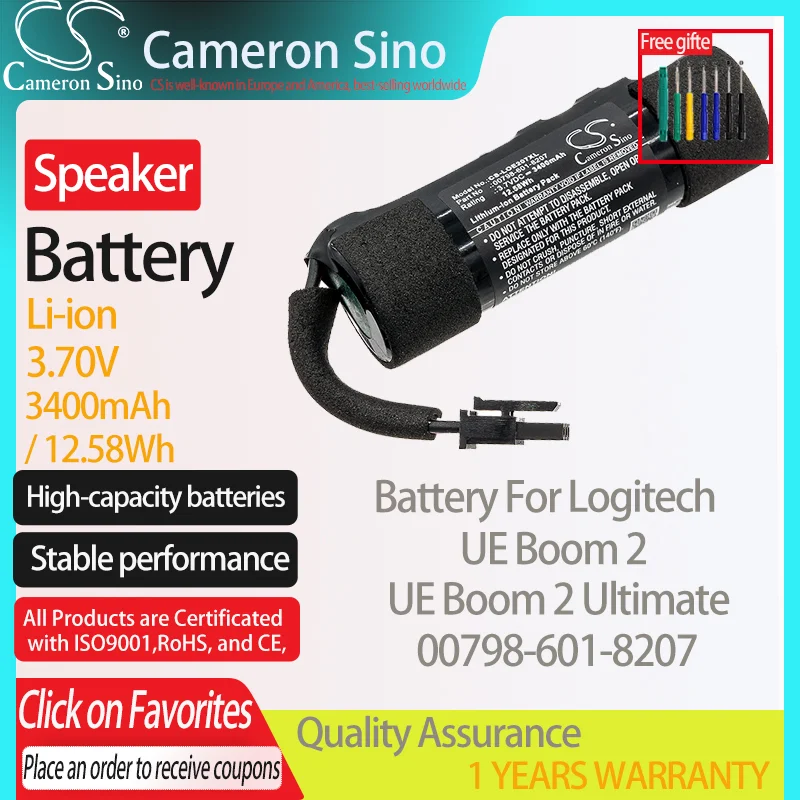 Batteria Cameronsino Per Logitech Ue Boom 2 Ue Boom 2 Ultimate Per Logitech 00798-601-8207 Batteria Per Altoparlanti 3400Mah 3.70V Li-Ion