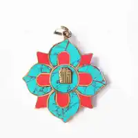 Tibetan Jewelry Nepal Brass flower Pendants Leaf Colver Amulet 1