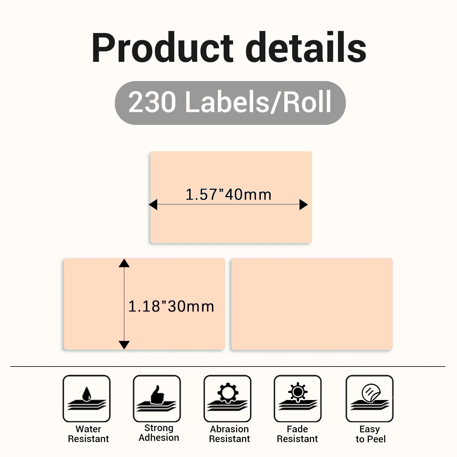 690 Stück Thermopapieraufkleber, 3 Rollen 1,57'' x 1,18'' (40 x 30 mm) für Thermo-Etikettendrucker T50M Pro, PL70E, M110, wasserfestes Etikett – Detail 3