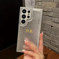 Customized PU Leather Name Letter Case - Personalized Business Cover - Galaxy S23 Ultra (Silver)
