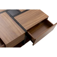 ​ ​ Table basse moderne de 78 cm avec bois chaud - Rangement à 4 tiroirs à deux niveaux avec design géométrique pour un salon élégant ​ ​ ﻿ 4